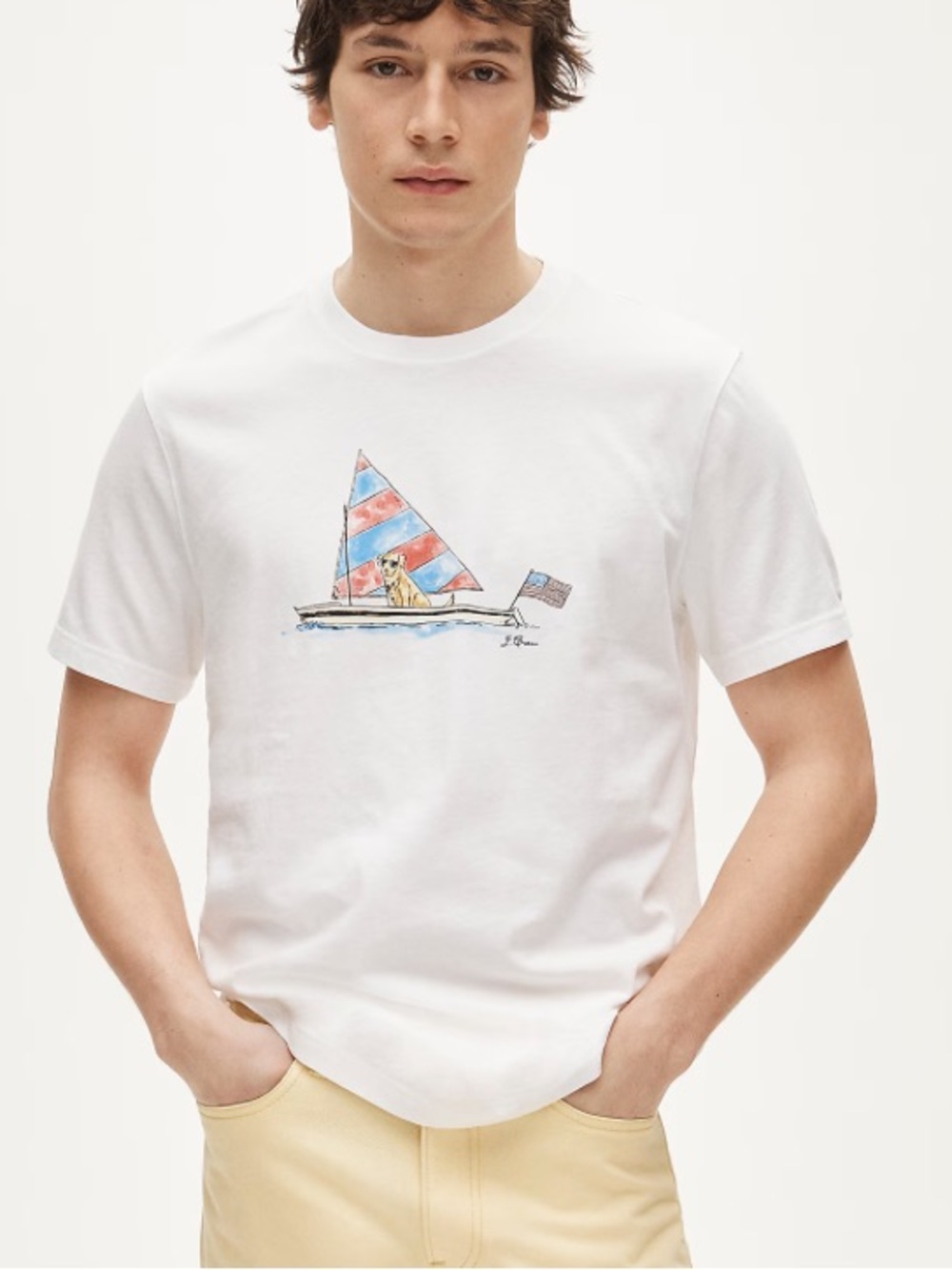 J crew Vintage-wash cotton graphic T-shirt white boating dog